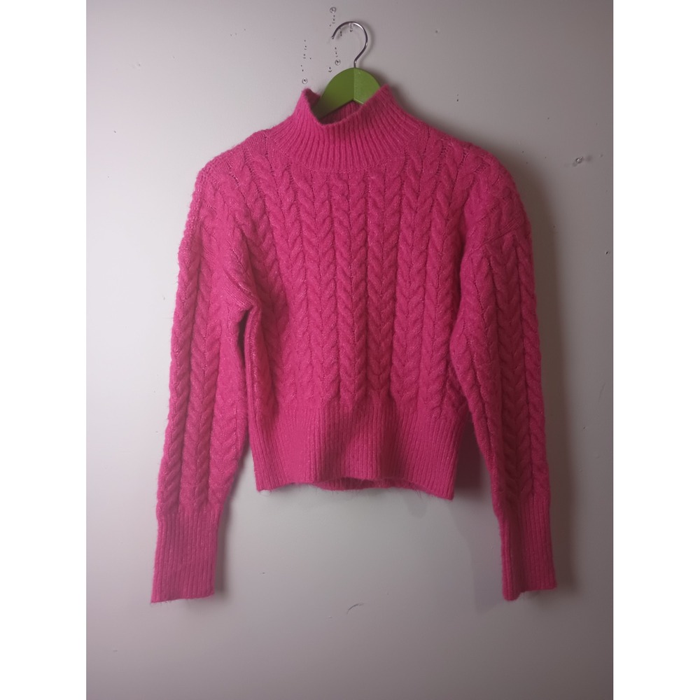 Kendall + Kylie Womens Hot Pink Cable Knit Mock Neck Cropped Sweater Size M